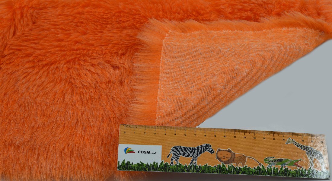 Umělá kožešina,světlejší oranžová, šíře 150, vlas 30 mm, metráž